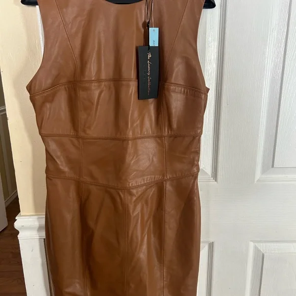 ANTONIO MELANI Tan Leather Midi Dress NWT - Picture 3 of 8